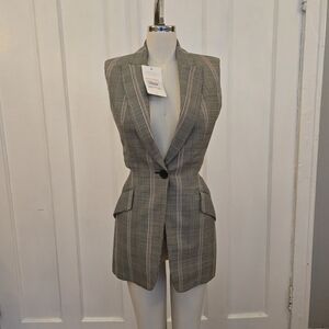 Alexander McQueen Gray Plaid Sleeveless Blazer Vest With Cutouts